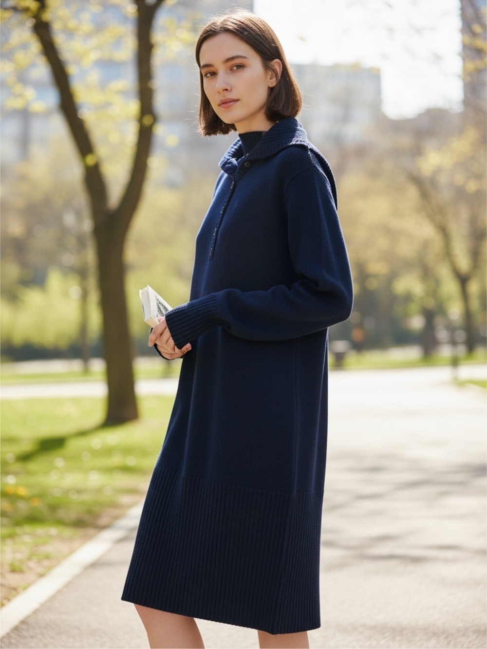 BCBGeneration Navy Collared Knit Sweater Dress